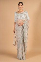 Embroidered grey net saree with blouse2