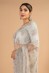 Embroidered grey net saree with blouseDSC04253