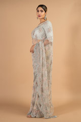 Embroidered grey net saree with blouseDSC04254