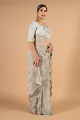 Embroidered grey net saree with blouseDSC04256
