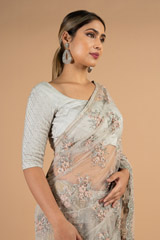 Embroidered grey net saree with blouseDSC04257