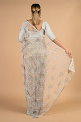 Embroidered grey net saree with blouseDSC04259