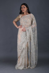 Ivory Embroidered Saree