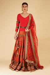 Red Banarasi Anarkali Set