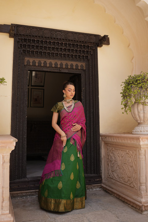 Green Kanchivaram Lehenga