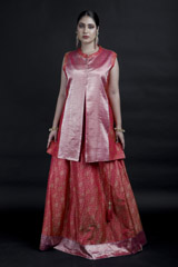 Coral Pink Banarasi Top Bottom Set_MG_9165