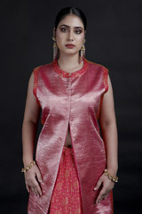 Coral Pink Banarasi Top Bottom Set_MG_9193