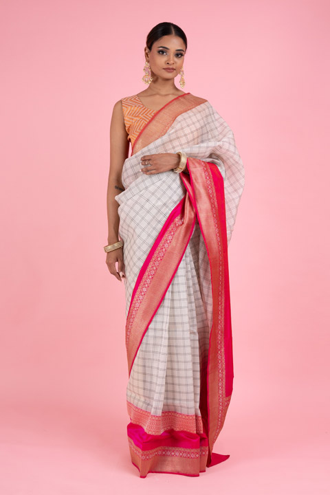 White Check Saree