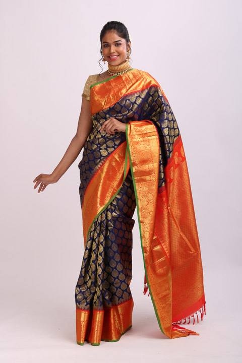 Blue Broad Border Silk Saree
