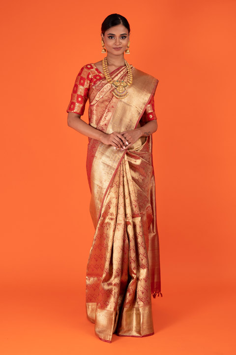 Maroon and Golden Silk Saree