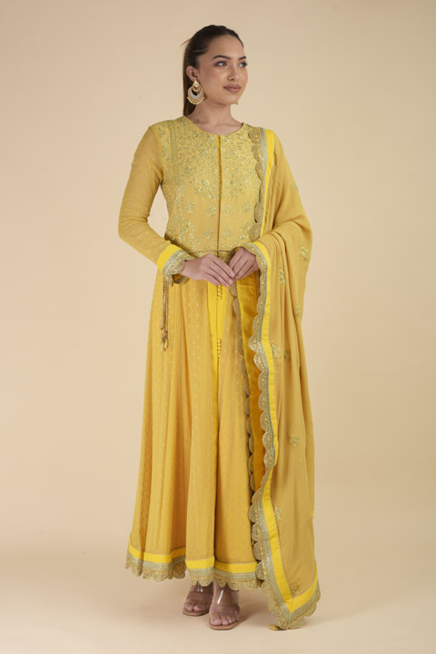 Mustard Embroidered Anarkali Set