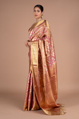 Coral And Golden Silk SareeDSC06045