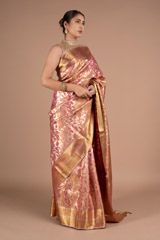 Coral And Golden Silk SareeDSC06046