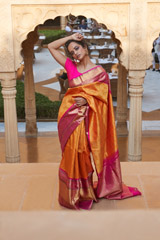 Yellow Saree with Pink Border