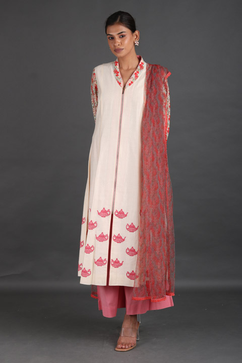 Beige Printed Kurta Set