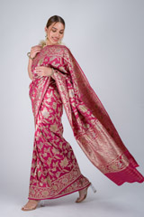 Pink Floral Banarasi Saree
