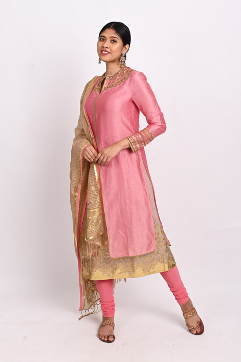 Pink Straight Suit With Panel
