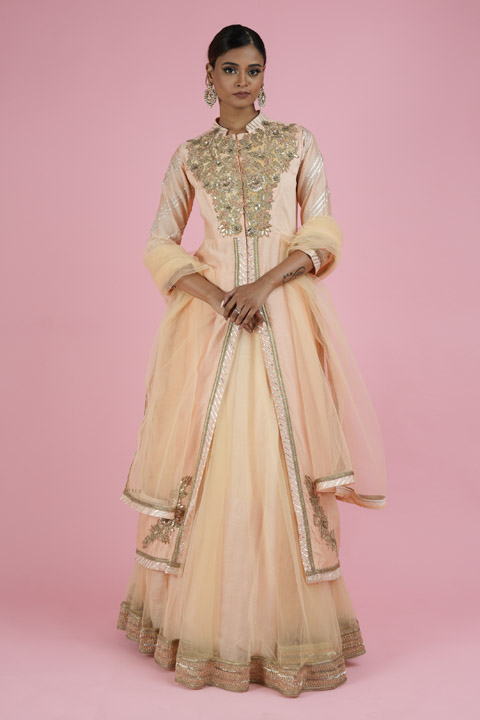 Peach Jacket Lehenga Set
