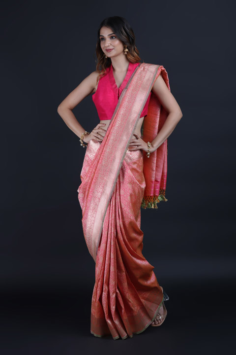Pink Jaal Banarasi Saree