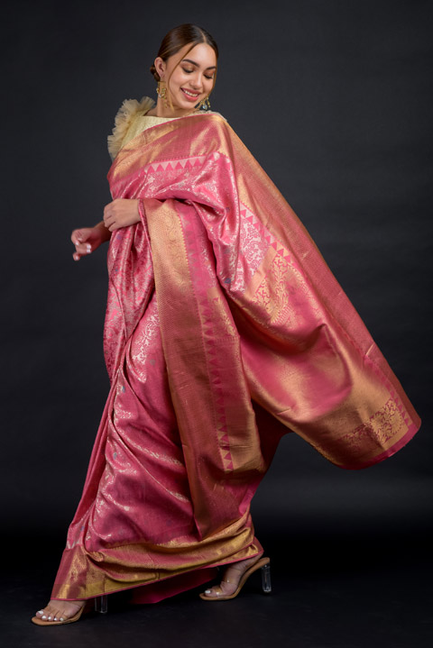 Pink Jacquard Kanchivaram Saree