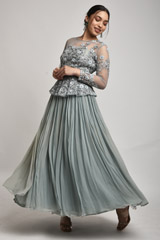 Grey Peplum Top And Bottom Set