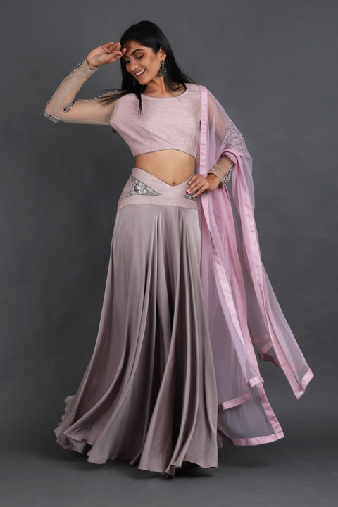 Silver Silk Embroidered Lehenga