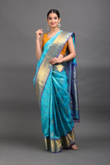Blue Silk Saree With Golden Border2584_video