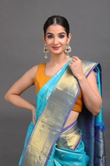 Blue Silk Saree With Golden BorderIMG_6601