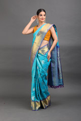 Blue Silk Saree With Golden BorderIMG_6604