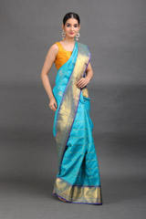 Blue Silk Saree With Golden BorderIMG_6605