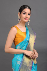 Blue Silk Saree With Golden BorderIMG_6606