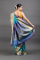 Blue Silk Saree With Golden BorderIMG_6607