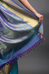 Blue Silk Saree With Golden BorderIMG_6608