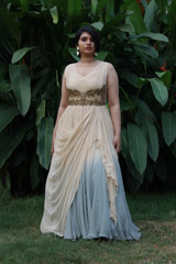 Peach And Grey Drape Gown2