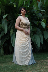 Peach And Grey Drape Gown3