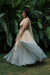 Peach And Grey Drape Gown9