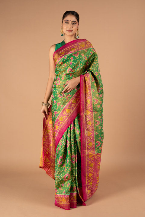 Pink & Green Ikkat Saree