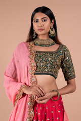Pink And Green Rawsilk LehengaDSC08598
