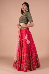 Pink And Green Rawsilk LehengaDSC08602
