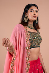 Pink And Green Rawsilk LehengaDSC08609