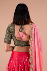 Pink And Green Rawsilk LehengaDSC08625