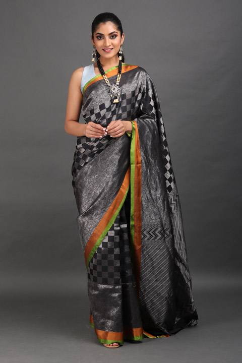 Black And Silver Silk Saree