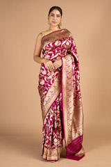Pink Floral Banarasi Saree