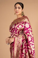 Pink Floral Banarasi SareeDSC08523