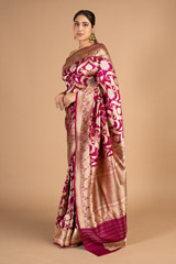 Pink Floral Banarasi SareeDSC08525