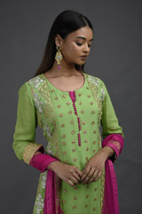 Parrot Green Honeycomb Kurta Set_SUB8949