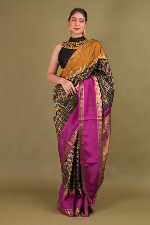 Black Peacock Kanchivaram Saree