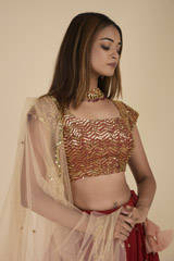 Red Raw Silk Lehenga_DTR0130