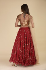 Red Raw Silk Lehenga_DTR0133