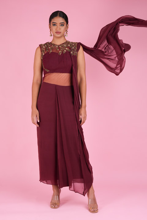 Maroon Draped Saree